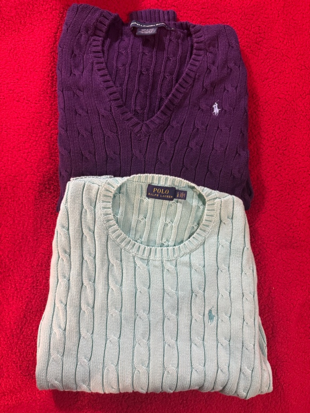 Polo by Ralph Lauren Women's Cable Knit Sweater - Purple and Teal
